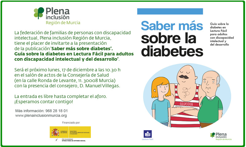 Presentación de la publicación "Saber más sobre diabetes". Guía sobre la diabetes en Lectura Fácil para adultos con discapacidad intelectual y del desarrollo